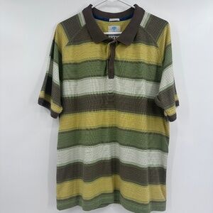 Fat Face Polo Shirt Men Large NEW Yellow Brown Stripes Slim Fit Earthy 90s Retro